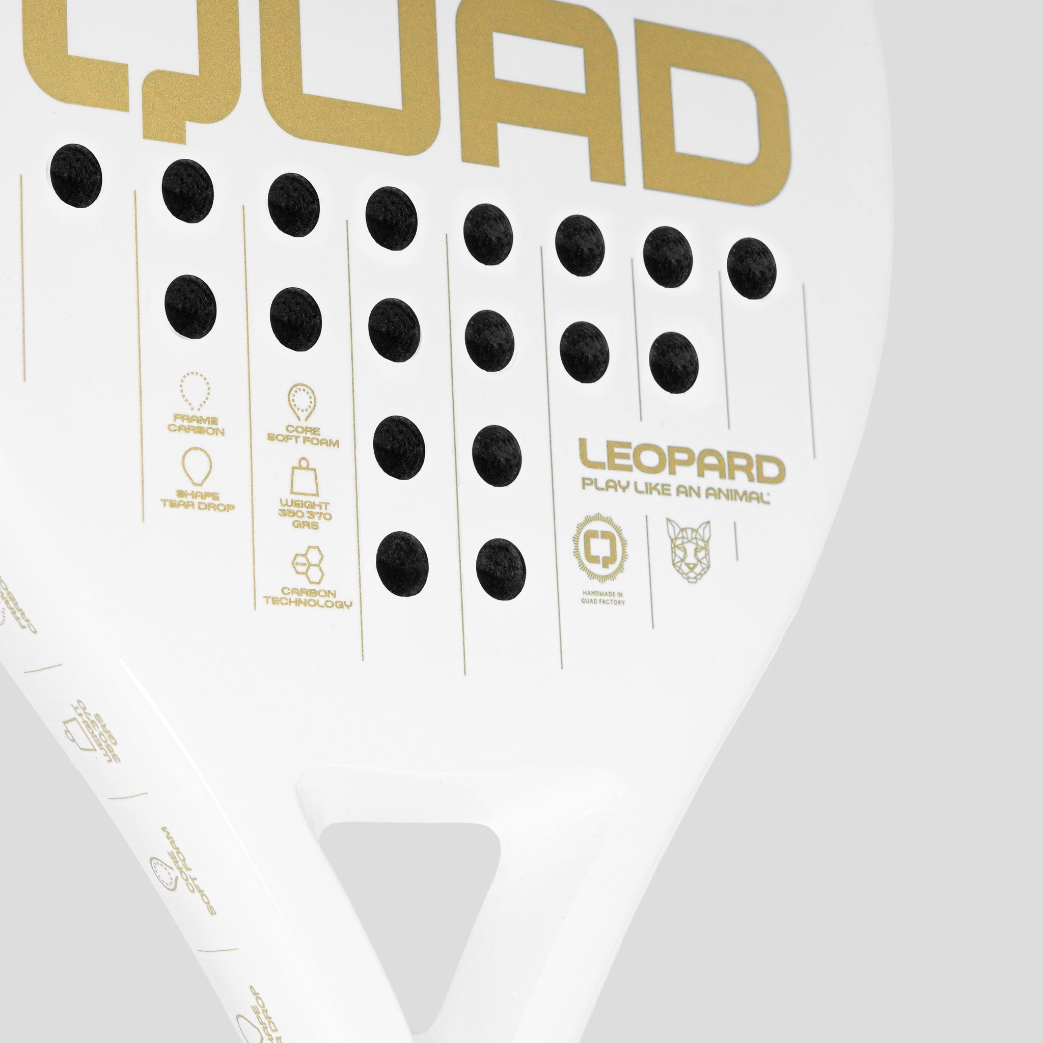 QUAD Leopard padel racket front detail